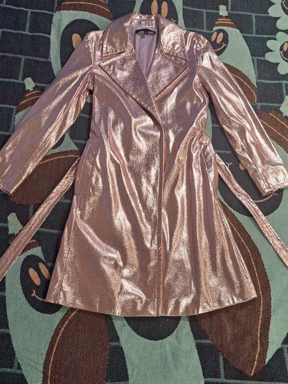 ๐METALLIC ROSE PINK CREPED VINYL TRENCH COAT-XS
